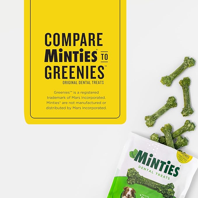 Minties Dental Chews for Dogs, 24 Count, Vet-Recommended Mint-Flavored Dental Treats for Large Dogs Over 50 lbs, Dental Bones Clean Teeth, Fight Bad Breath, and Removes Plaque and Tartar Minties