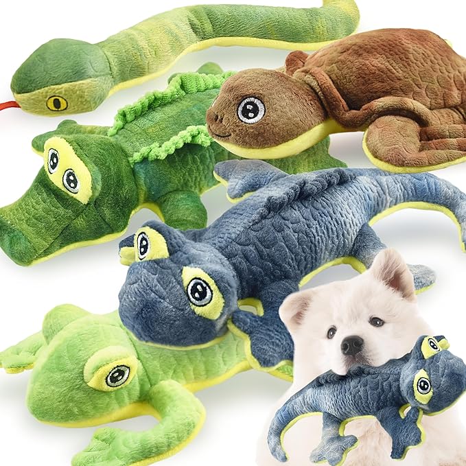 Stuffed Animal Dog Toys, 5 Pack Tough Squeaky Dog Toys, Plush Toys Assortment, Great Value Dog Toys Bundle, Woodland Series Dog Chew Toys for Large Medium and Small Dogs Puppy Pet Toys - PAWPICO