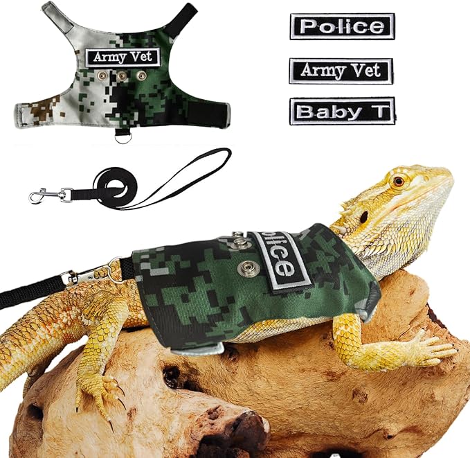 Bearded Dragon Harness and Leash Set - Adjustable Lizard Harness with Replaceable Patch Outdoor Traction Rope Walking Training Leash Reptile Halloween Costume Accessories for Small Pets (Green) SEZDEKI