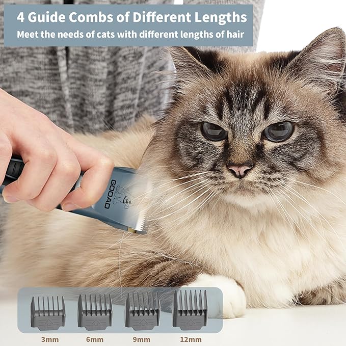 Cat Clippers for Matted Hair, Cat Grooming Kit, Cordless Cat Shaver for Long Hair, Low Noise Paw Trimmer, Cat Hair Trimmer for Grooming,Quiet Pet Hair Clippers Tools for Cats Dogs (Blue) - PAWPICO