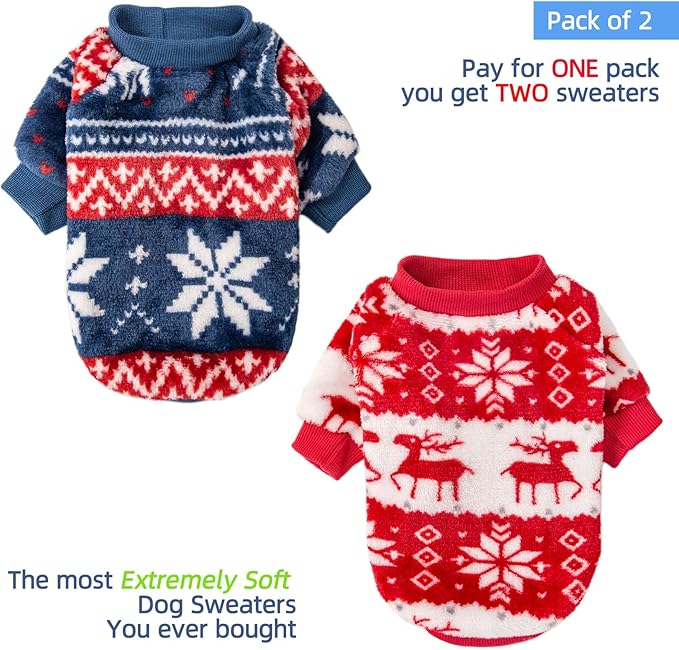 FabriCastle Dog Sweater, Pack of 2 or 3, Dog Clothes, Dog Coat, Dog Jacket for Small or Medium Dogs Boy or Girl, Ultra Soft and Warm Cat Pet Sweaters (Red,Blue, Small) - PAWPICO