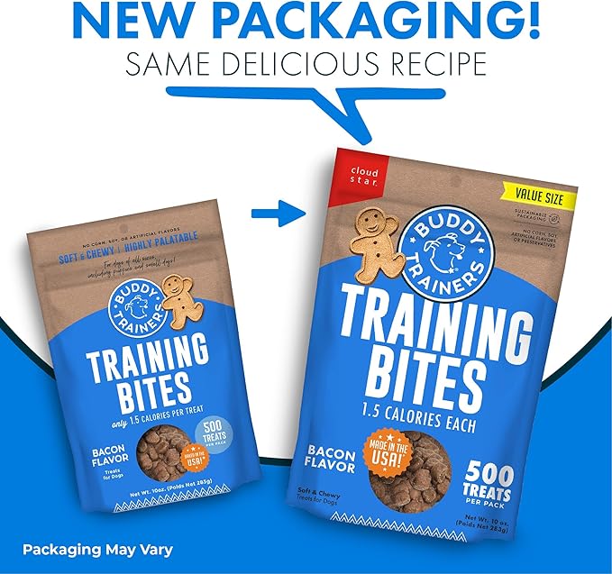 Buddy Biscuits Trainers 10 oz. Pouch of Training Bites Soft & Chewy Dog Treats Made with Bacon Flavor - PAWPICO