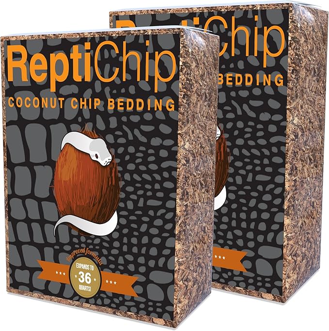 ReptiChip Reptile Bedding Loose Coconut Chip 36 Quart 2 Pack Coco Husk Substrate Mulch for Snake Habitat, Ball Python Terrarium, Turtle Tanks, Tortoise Enclosure ReptiChipPremiumSubstrate