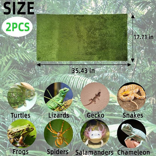 kathson 2Pcs Reptile Carpet Mat,35.4 x 17.7 in Terrarium Bedding Substrate Liner,Tortoise Imitation Rainforest Crawler Mats for Snakes Bearded Dragon Gecko Chameleon Turtles Iguana kathson