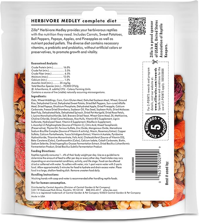 Zilla Pet Reptile Herbivore Food Medley Diet, 4 oz Zilla