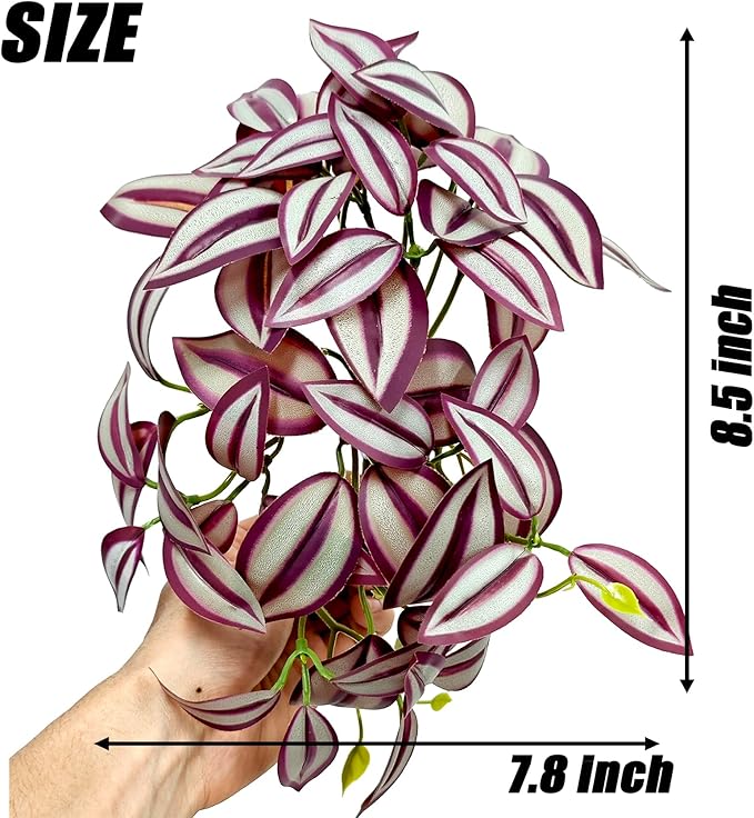 Woyrise 2 Pack Reptile Plants, Terrarium Hanging Plant Vines, Artificial Leaves with Suction Cup, Bearded Dragon Tank Accessories for Gecko Lizard Snake Frog Tortoise Decorations - Zebrina Purple Woyrise