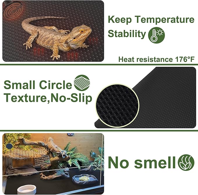 Large Size 24"X 118" Reptile Carpet, Reptile Mat, Bearded Dragon, Bearded Dragon Tank Flooring, Snake Bedding, Bearded Dragon Tank Accessories (24"X 118", 1 PCS Black Thicker Mat) TCYPUHL