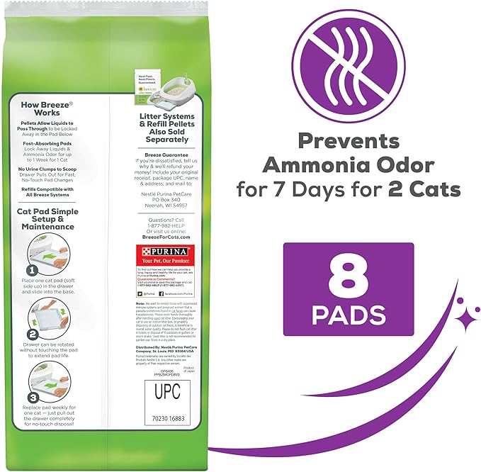 Purina Tidy Cats Cat Litter Breeze Pads Refill Pack Multi Cat Litter Pads - 8 ct. Bag - PAWPICO