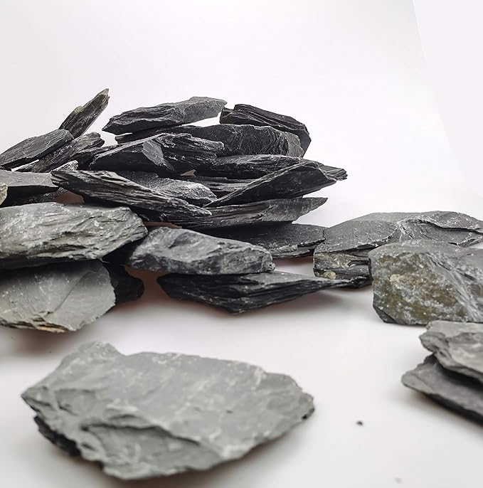 Voulosimi Natural Slate Rocks PH Neutral Stone Perfect Rocks for Aquariums, Landscaping Model,Tank Decoration,Amphibian Enclosures (12 LB, 5-7 inch) Voulosimi