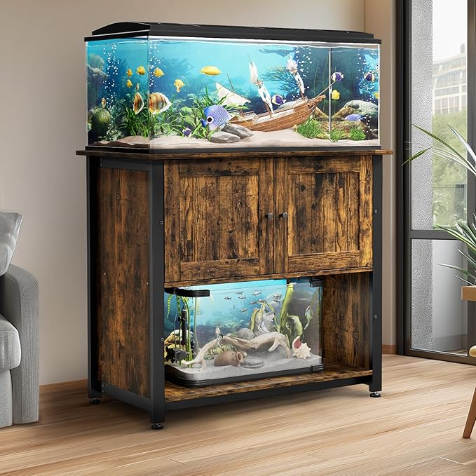 Tatub 40-50 Gallon Fish Tank Stand with Cabinet, Metal Aquarium Stand for Accessories Storage, Reptile Tank Turtle Terrariums Table Bearable 1000LBS, Accommodates 2 Aquariums Tatub