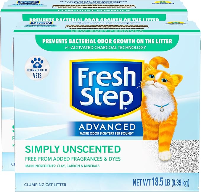 Fresh Step Advanced Simply Unscented Clumping Litter, Fresh Step Unscented Cat Litter Fights Odor on Contact, 37 lbs. (2 x 18.5 lb. Box) - PAWPICO