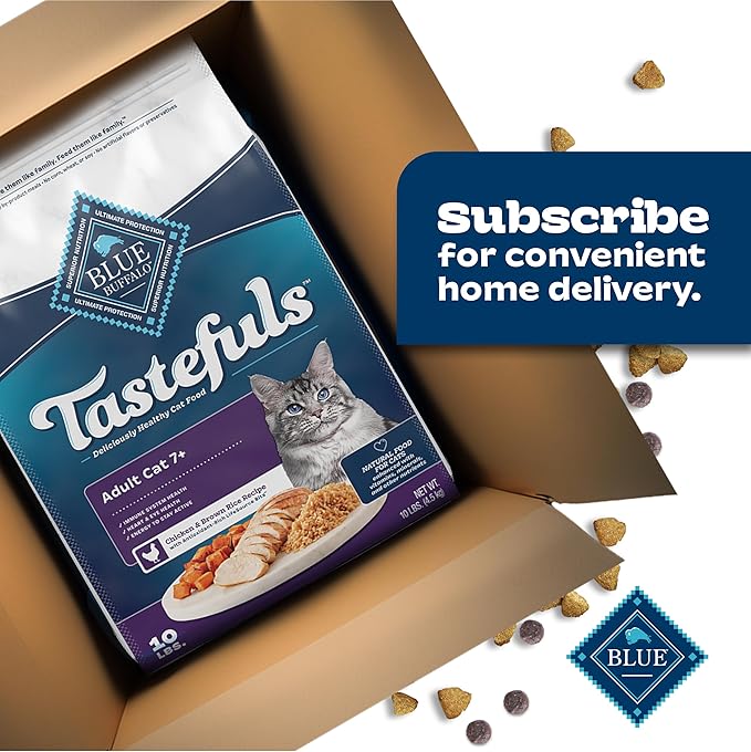 Blue Buffalo Tastefuls Adult 7+ Natural Dry Cat Food, Chicken & Brown Rice 10lb Bag - PAWPICO