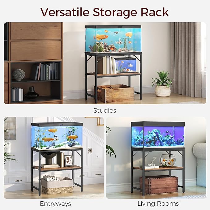 30 Gallon Fish Tank Stand, Aquarium Stand with 2-Tier Storage Shelves, Heavy Duty Breeder Turtle Terrarium Stand Rack for Home Office, 30.0" L x 11.8" W x 24.4" H, Rustic Brown FTHR3001 MAHANCRIS