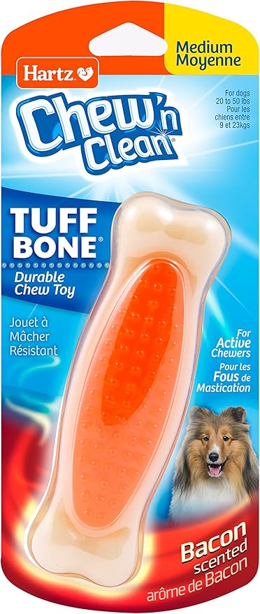 Hartz Chew 'n Clean Tuff Bone Bacon Scented Dental Dog Chew Toy - Medium - PAWPICO