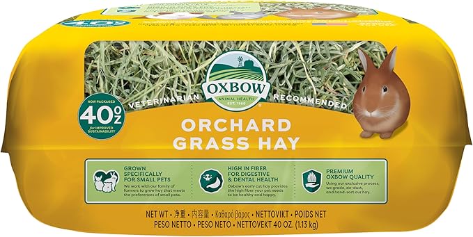 Oxbow Animal Health Orchard Grass Hay - All Natural Grass Hay for Chinchillas, Rabbits, Guinea Pigs, Hamsters, Gerbils & Other Small Pets - Grown in the USA- Fiber Rich- 40 oz. OxbowAnimalHealth