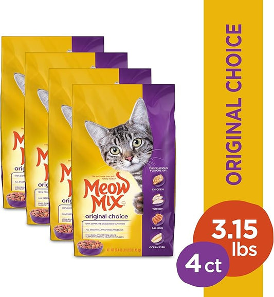 Meow Mix Original Choice Dry Cat Food, 3.15 Pound (Pack of 4), Complete & Balanced Nutrition MeowMix