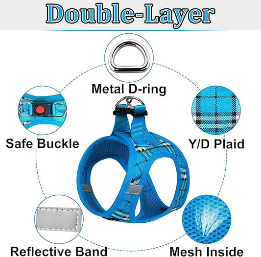 Dog Harness Step-in Breathable Puppy Cat Dog Vest Harnesses for Small Medium Dogs Blue Plaid matilor