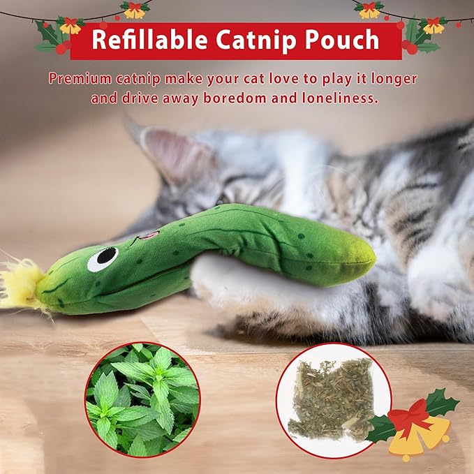 Gigwi Cat Toys Flapping Pickle with Catnip, Moving Activated Cat Kicker and Chew Toy, Automatic Motion Kitten Toys, Flappy Wiggle for Cat Exercise, Interactive Cat Toys with USB Rechargeable - PAWPICO