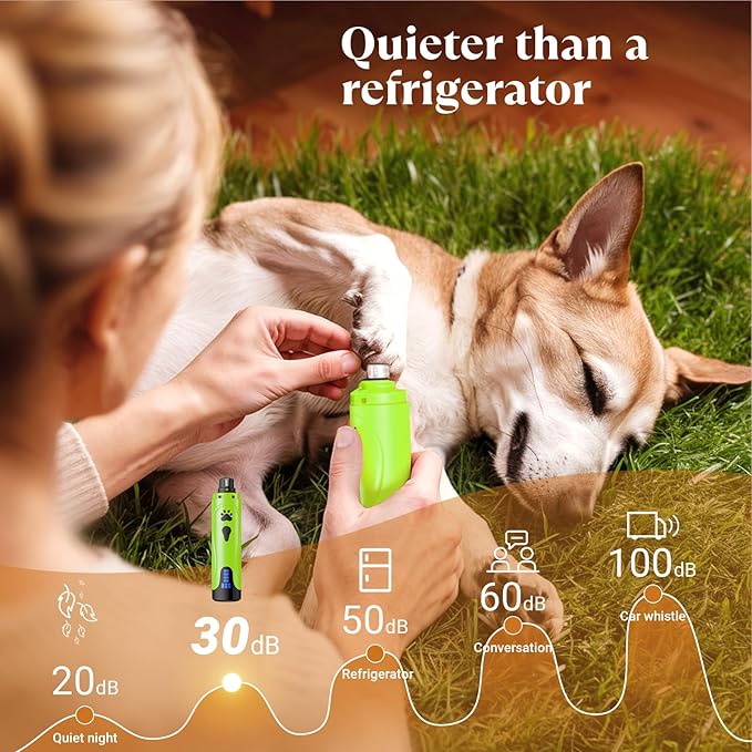 YABIFE Dog Nail Grinder, Dog Nail Trimmers and Clippers Kit, Super Quiet, Rechargeable, for Small Large Dogs Cats Toenail Claw Grooming,3 Speeds, 1 Extra Grinding Wheel - PAWPICO