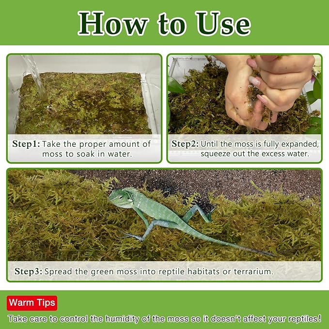Halatool 2.2LB Natural Sphagnum Moss for Reptiles- 50QT Green Live Moss for Terrarium Plants Long Fiber Reptile Moss for Leopard Gecko Snake Hamsters Tortoises Frogs Lizards Salamanders HALATOOL