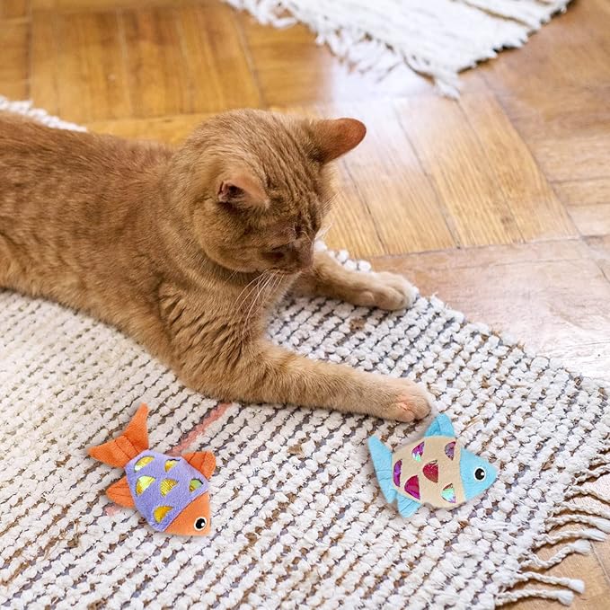 Andiker Cat Catnip Toys, 2pcs Small Cat Fish Toys with Crinkle Shine Ring Paper to Make Sound to Catch Your Cats Eyes and for Your Cats to Chew and Catch Interactive Cat Toys for Indoor Cat (2pc) - PAWPICO