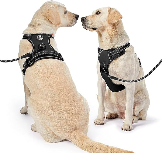 NESTROAD No Pull Dog Harness,Adjustable Oxford Dog Vest Harness with Leash,Reflective No-Choke Pet Harness with Easy Control Soft Handle for Large Dogs(X-Large,Black) NESTROAD