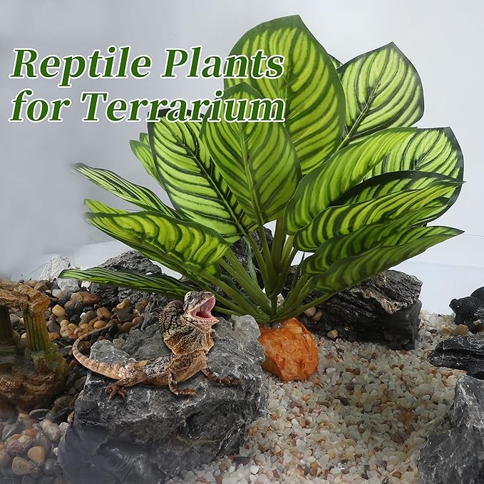 Reptile Plants Decoration, Reptile Plants for Terrarium Decor, Reptile Artificial Plant, Amphibian Habitat Decor Suitable for Reptiles Lizards Geckos, 8.66"x2.13"x10.63", Green CAPASTEC