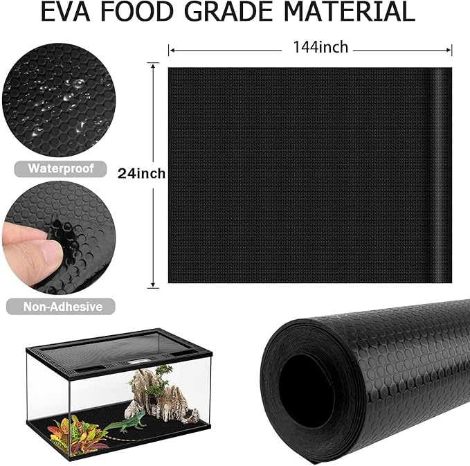 Reptile Substrate Carpet Terrarium Mat, 144" X 24" Bearded Dragon Tank Accessories, Reptile Bedding Substrate Liner, Reptile Tank Accessories for Bearded Dragon,Leopard Gecko,Lizard,Tortoise, Black Hoplaep