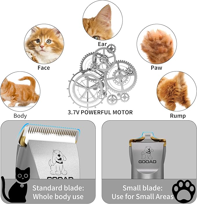 Cat Clippers for Matted Hair, Cat Grooming Kit, Cordless Cat Shaver for Long Hair, Low Noise Paw Trimmer, Cat Hair Trimmer for Grooming,Quiet Pet Hair Clippers Tools for Cats Dogs (Gray) - PAWPICO
