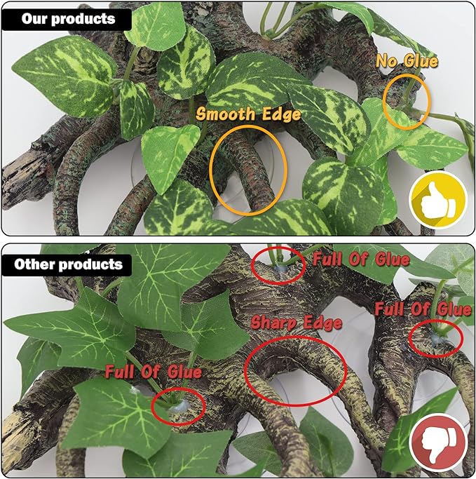 AQUA KT Reptile Terrarium Climb Corner Tree Branch Rock Background Decoration with Suction Cup for Amphibian Lizard Snake Gecko Bearded Dragon Cage Tank Habitat Decoration Accessory AQUAKT