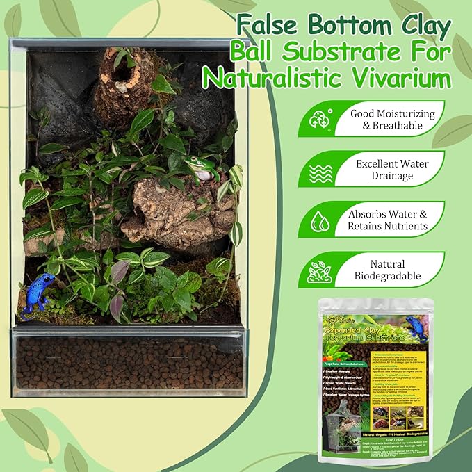 Riare 10LBS Expanded Clay Balls Terrarium Substrate for Reptiles - 100% Organic Lightweight Clay Pebbles Substrate Frogs False Bottom Substrate, Bioactive Terrarium Substrate for Drainage and Moisture Riare