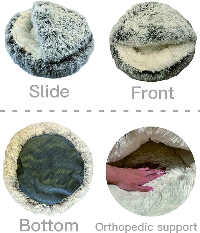 ShinHye Cat Bed Round Plush Fluffy Hooded Cat Bed Cave, Cozy for Indoor Cats or Small Dog beds, Soothing Pet Beds Doughnut Calm Anti-nxiety Dog Bed - Waterproof Bottom Washable (20×20inch, Coffee) - PAWPICO