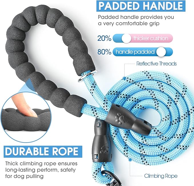 BAAPET 2/4/5/6 FT Dog Leash with Comfortable Padded Handle and Highly Reflective Threads for Small Medium and Large Dogs (4FT-1/2'', Blue) BAAPET