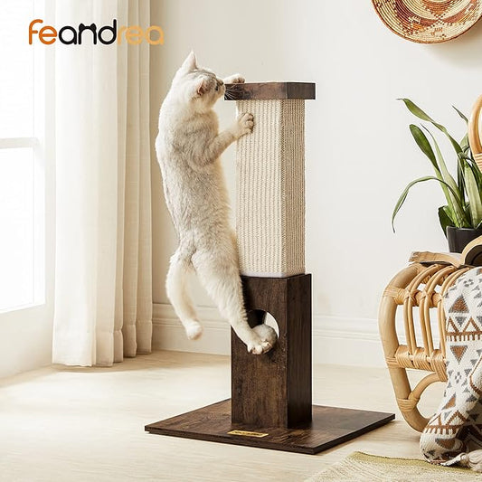 Feandrea Cat Scratching Post, Cat Scratcher for Indoor Cats, 28.7 Inches Tall, Furniture Scratching Deterrent Sisal Scratch Pole with Toy, Rustic Brown UPCA021X01 - PAWPICO