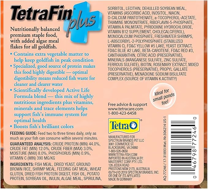 TetraFin Plus Goldfish Flakes 2.2 Ounces, Balanced Diet, With Algae To Promote Health,Oranges Tetra