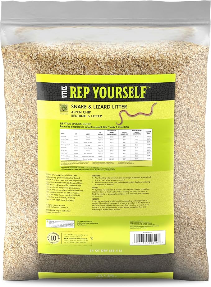 Zilla Snake and Lizard Litter Substrate, Made with Aspen Chips, Ultra Absorbent Bedding, Easy to Clean, 4 Quarts Zilla