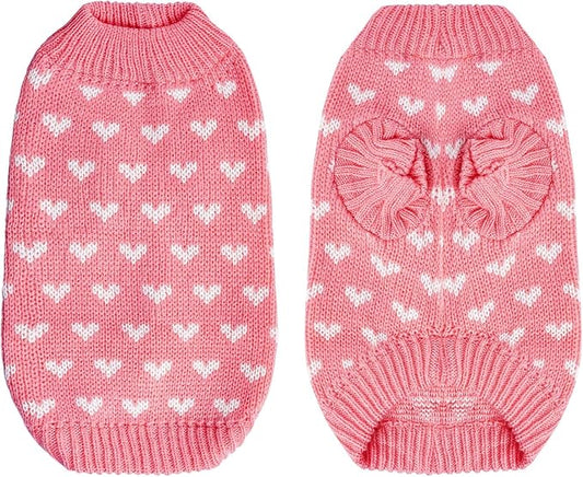 Dxhycc Dog Knitted Sweater Dog Heart Sweater Puppy Sweater Warm Soft Pet Holiday Clothes for Medium Cats and Dogs (Pink, M) - PAWPICO