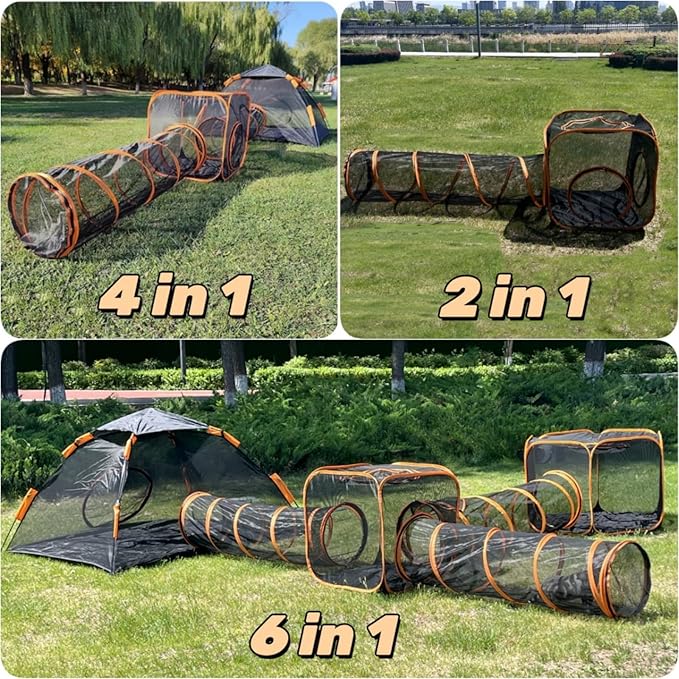Catio Outdoor Cat Enclosures for Indoor Cats, 4-in-1 Outside Large Playground Include Portable Cat Tent and Tunnel, for Cats and Other Pets - PAWPICO
