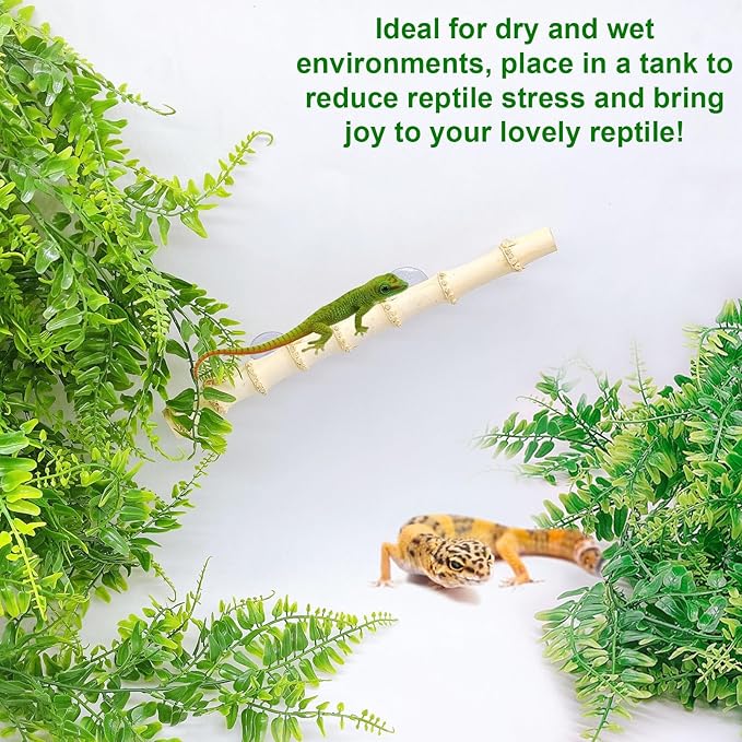 kathson Reptile Plants Hanging Plastic Fake Climbing Terrarium Plant Decor Bearded Dragons Corner Branch Habitat Decorations for Amphibian Lizards Crested Gecko Snake Hermit Crab Frogs (Bamboo) 3Pcs kathson