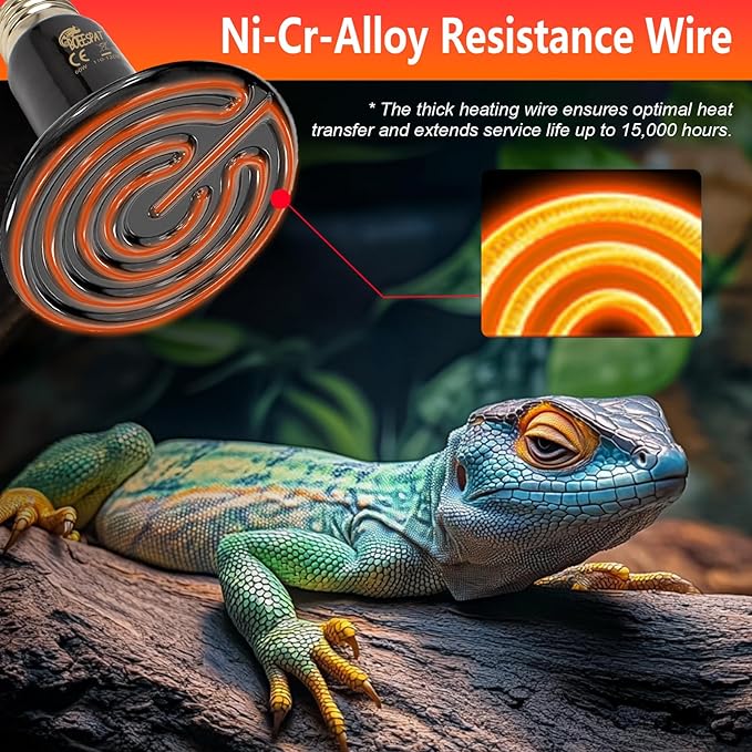 100W Ceramic Heat Emitter for Day and Night Use, Pack of 2 Reptile Basking Heat Lamp for Bearded Dragon, Lizard, Iguana & Amphibians (Black, 100 Watts) BOEESPATDirect