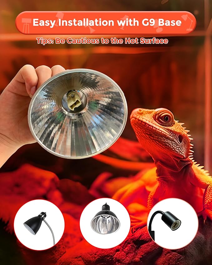 Reptile Heat Bulb, 50W Infrared Heat Lamp Bulbs for Reptiles, G9 Dimmable Red Night Light UVA Amphibians Heat Lamp, 2 Pin Base Mini Heat Bulbs, Bearded Dragon, Turtle Lizard, 4 Pack Total 200W Flaspar