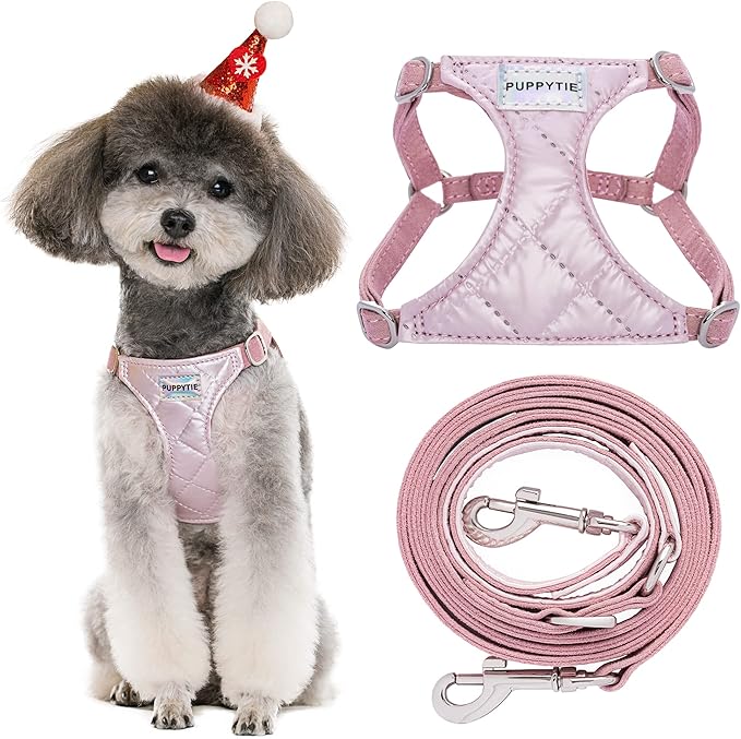 Puppytie No Pull Small Dog Harness with Multifunction Dog Leash,Lightweight Soft Adjustable No Choke Escape Proof Pet Harness Vest Pet Harness Vest,Glossy Pink,S Puppytie