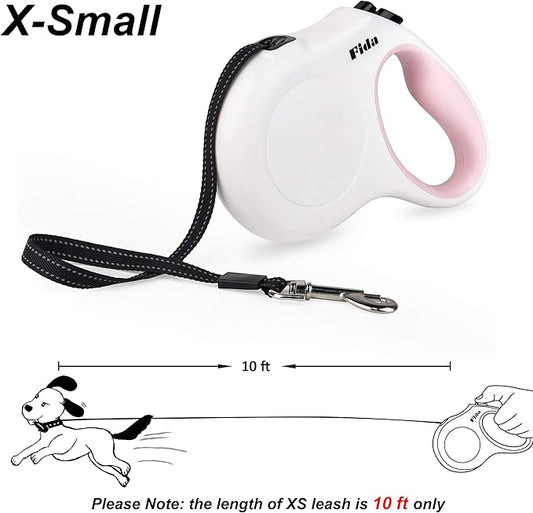Fida Retractable Dog Leash X-Small Breed, 10 ft Durable Pet Walking Leash for Extra Small Dogs/Cats/Small Animals up to 18 lbs, 360° Tangle Free, White Fida