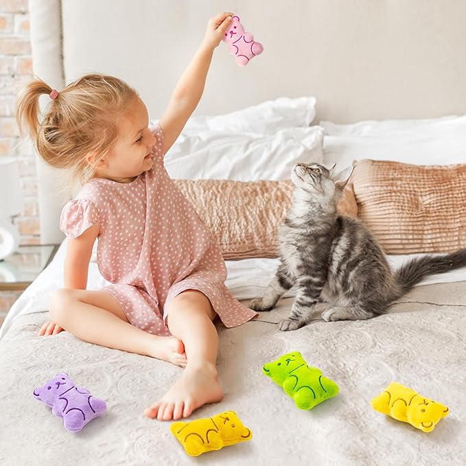 MALLMALL6 Catnip Toys for Cat - 5Pcs Gummy Colorful Bear Catmint Interactive Cat Toy for Indoor Cats, Soft Plush Candy Cat Supplies, Kitten Teething Chew Toy Set, Cute Pet Gifts for Cat Lover - PAWPICO