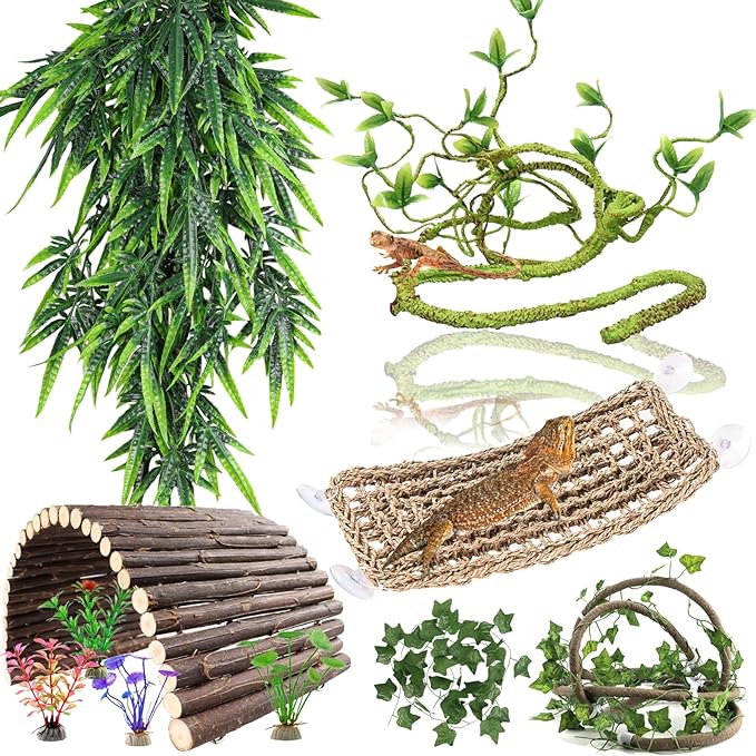 10Pcs Bearded Dragon Tank Accessories, Reptile Hammock Plants Bridge Jungle Climber Vines for Snakes Bearded Dragon Chameleon Gecko Lizard BUYNOW