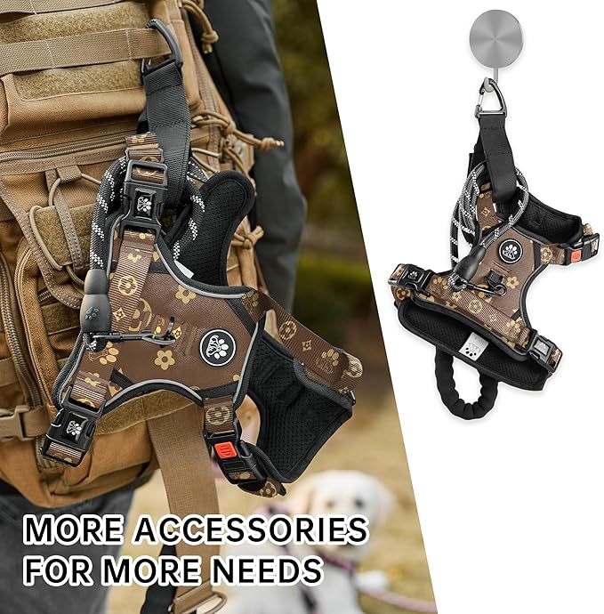 NESTROAD No Pull Dog Harness,Adjustable Oxford Dog Vest Harness with Leash,Reflective No-Choke Pet Harness with Easy Control Soft Handle for Medium Dogs(Medium,Dark Brown) NESTROAD