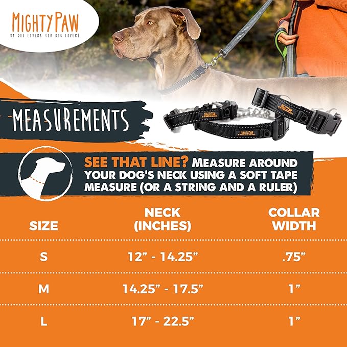 Mighty Paw Martingale Dog Collar 2.0 | Trainer Approved Limited Slip Collar with Stainless Steel Chain & Heavy Duty Buckle - Modified Cinch Collar for Gentle & Effective Pet Training - Large, Black MightyPaw