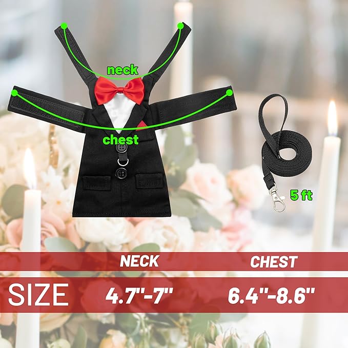 CUSOZWO Bearded Dragon Costume Harness and Leash Set - Cute Tuxedo Wedding Lizard Reptile Costume Outfit with Short Leash Small Animal Clothes for Birthday, Wedding, Holiday, Walking Outdoor CUSOZWO