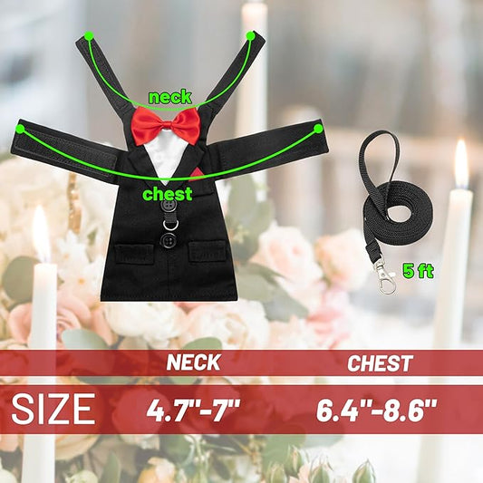 CUSOZWO Bearded Dragon Costume Harness and Leash Set - Cute Tuxedo Wedding Lizard Reptile Costume Outfit with Short Leash Small Animal Clothes for Birthday, Wedding, Holiday, Walking Outdoor CUSOZWO