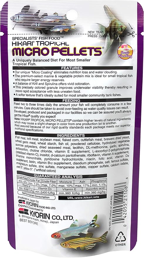 Hikari Tropical Semi-Floating Micro Pellets Fish Food, 0.77 Oz (22g) Hikari